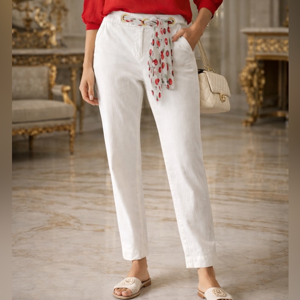 Luisa Spagnoli White Crop Tie Pants Size 42 - Picture 4 of 7